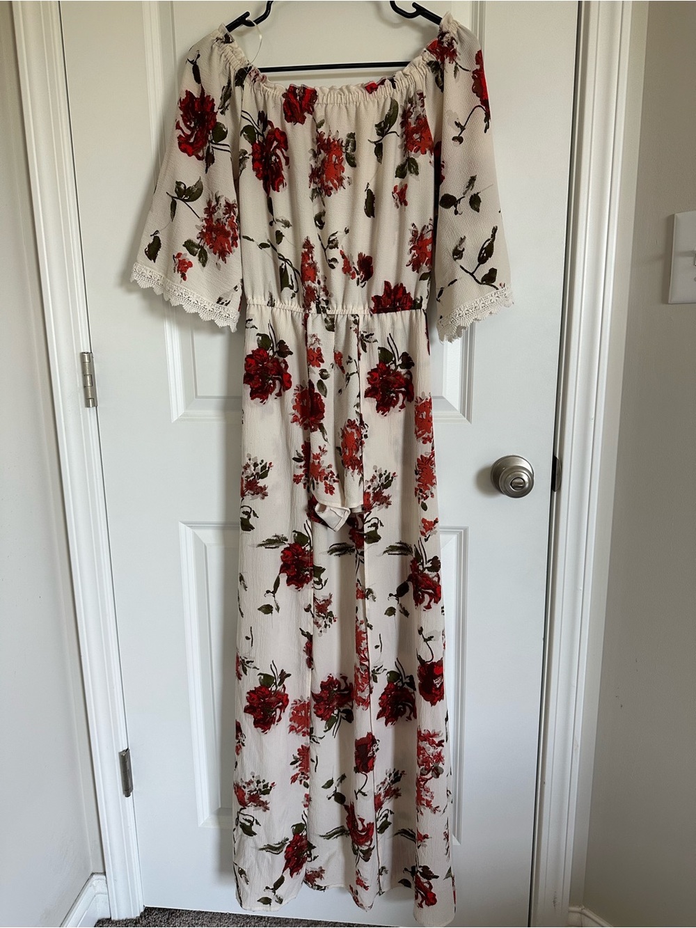 Flying Tomato Cream Maxi Dress with Red Floral Print